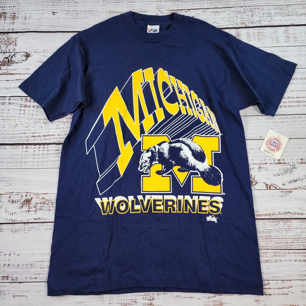 NWT Vintage Majestic Michigan Wolverines T Shirt Men L USA Single Stitch 90s